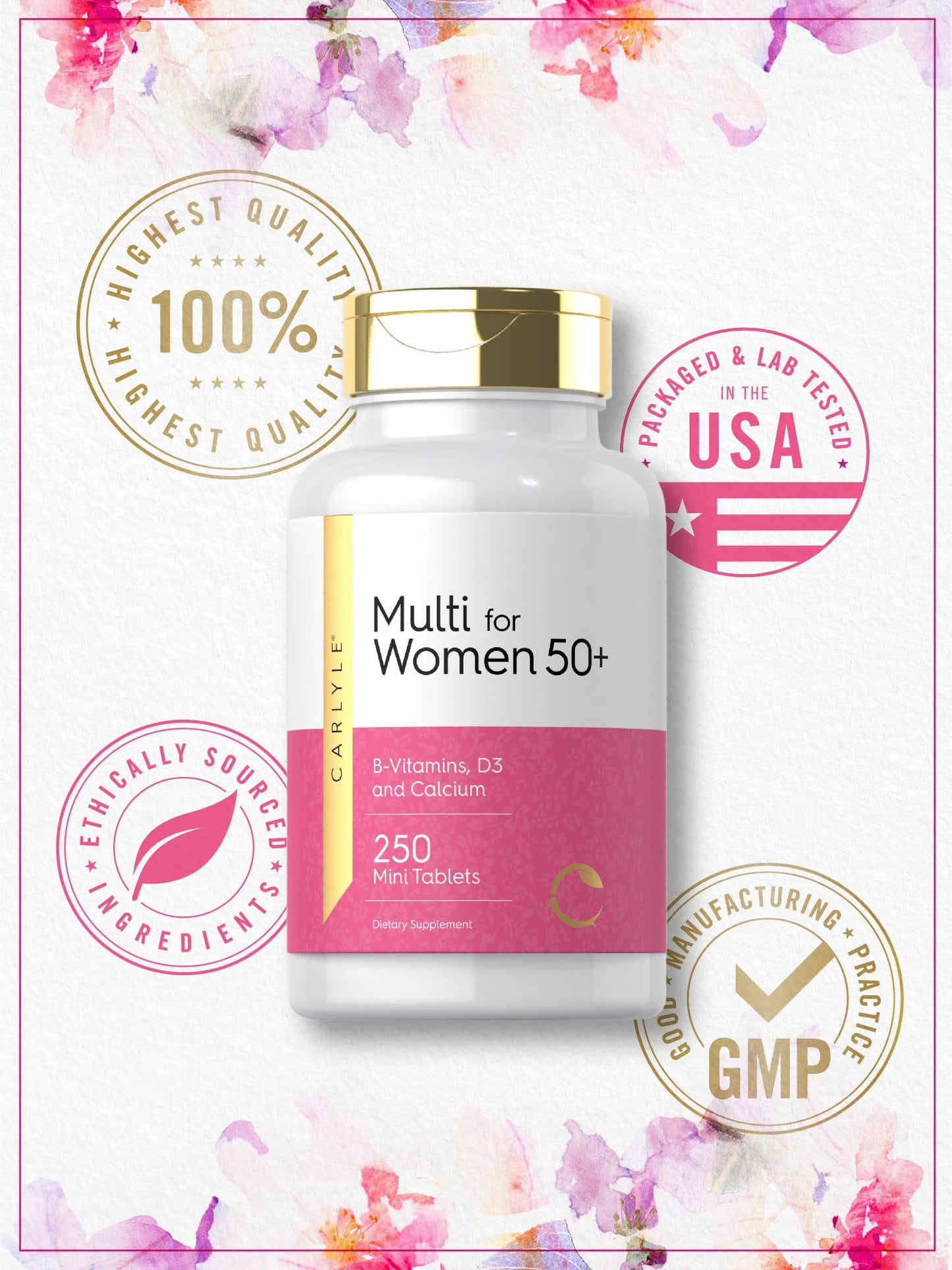 Carlyle Women’s 50+ Multivitamin – Iron-Free with B12, D3 & Calcium