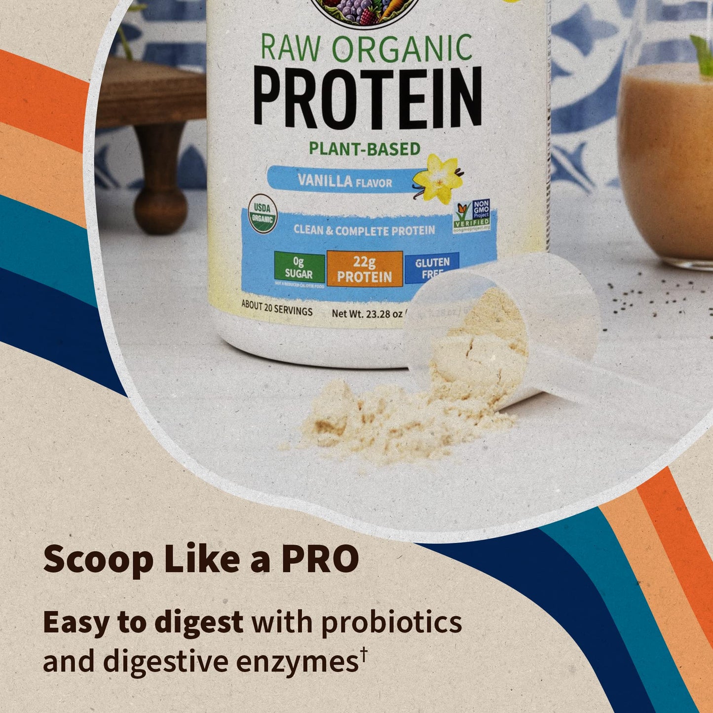 Garden of Life Vegan Protein – Vanilla, 22g, Probiotics, 1.5 lb