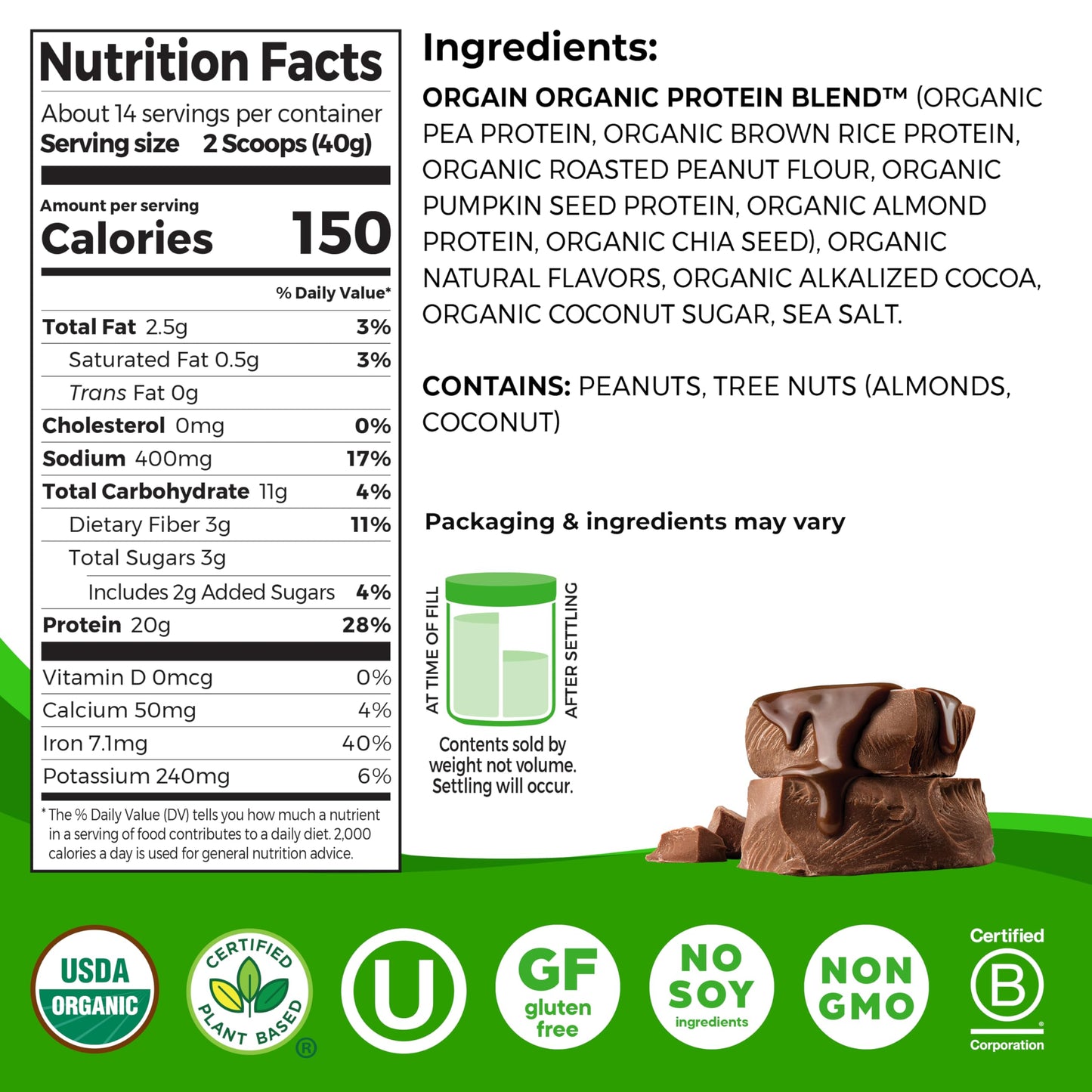 Orgain Simple Vegan Protein – Chocolate, 20g, Clean, 1.25 lb