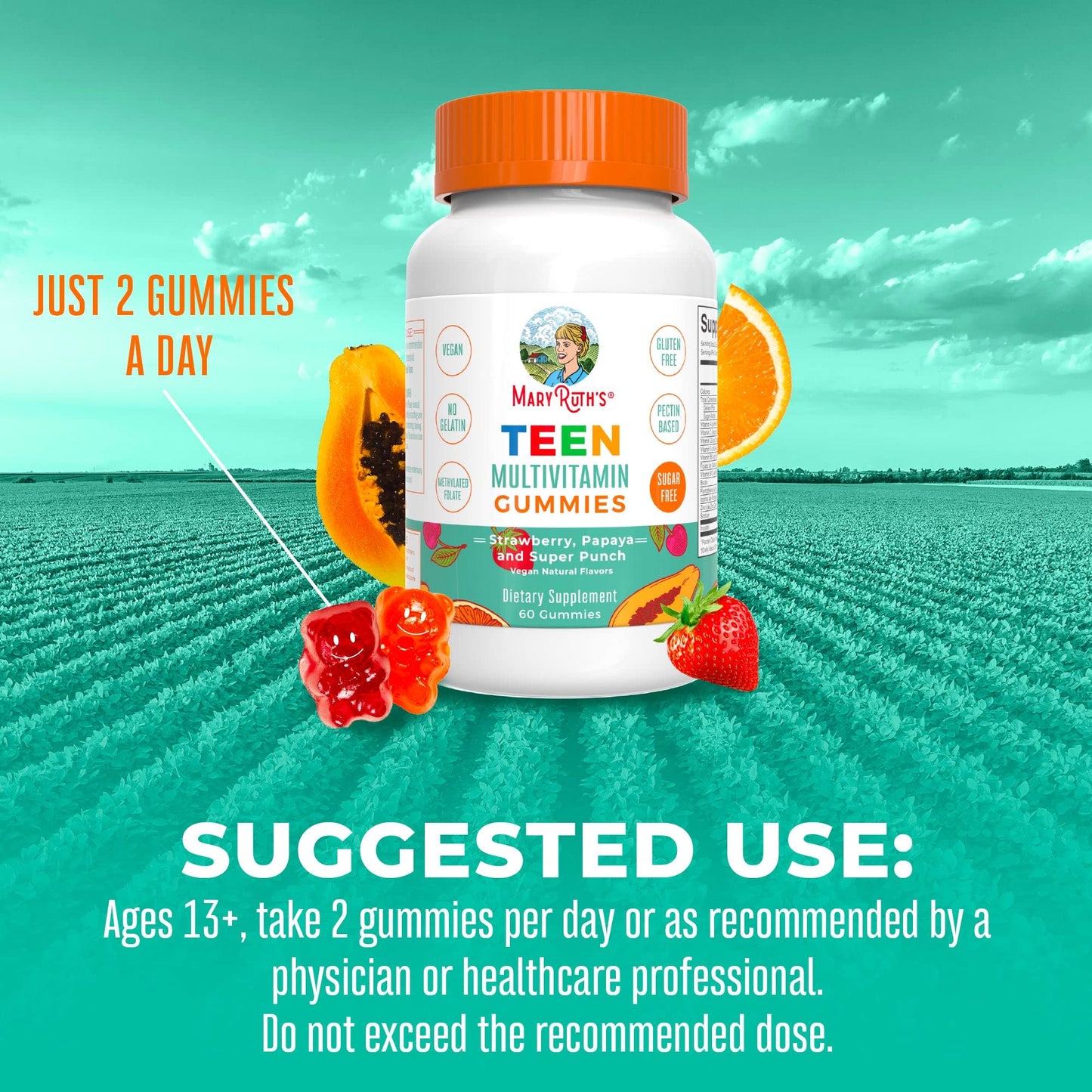 MaryRuth Teen Multivitamin Gummies – Vegan, Sugar Free, 60 Count