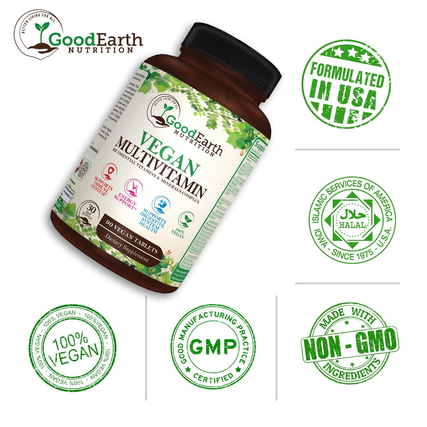 Vegan Daily Multivitamin – A, B, D3, Zinc, Antioxidants – Men & Women