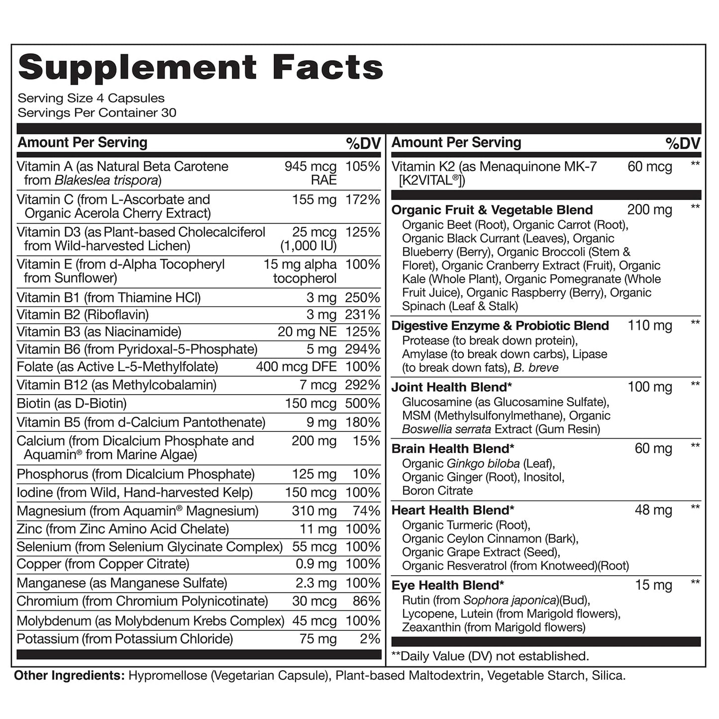 NATURELO Women’s 50+ Multivitamin – Organic, Vegan, Iron-Free 120 Ct