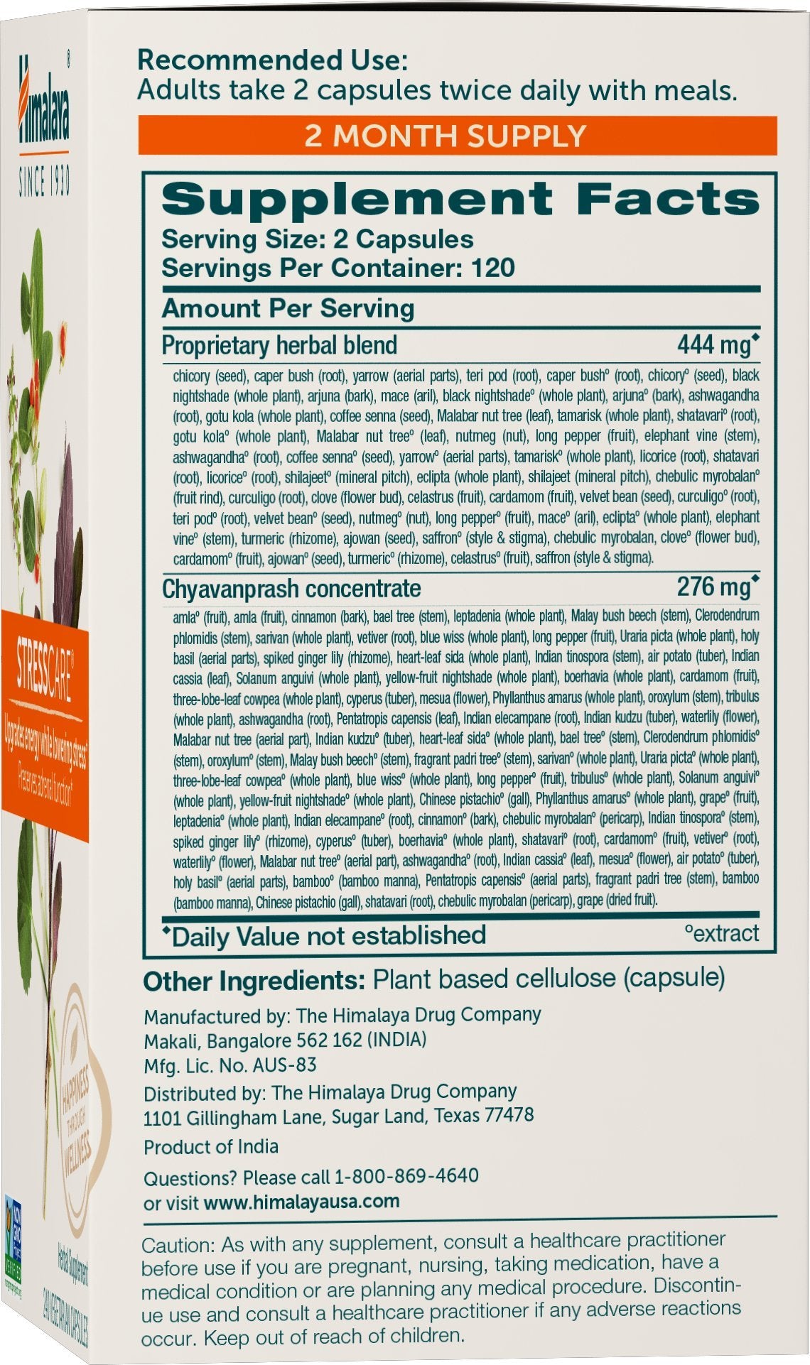 Himalaya StressCare Herbal Supplement, Supports Stress Relief, Energy Support, Relaxation, Occasional Sleeplessness, Ashwagandha, Holy Basil/Tulsi, Gotu Kola, Non-GMO, Vegetarian, 240 Capsules