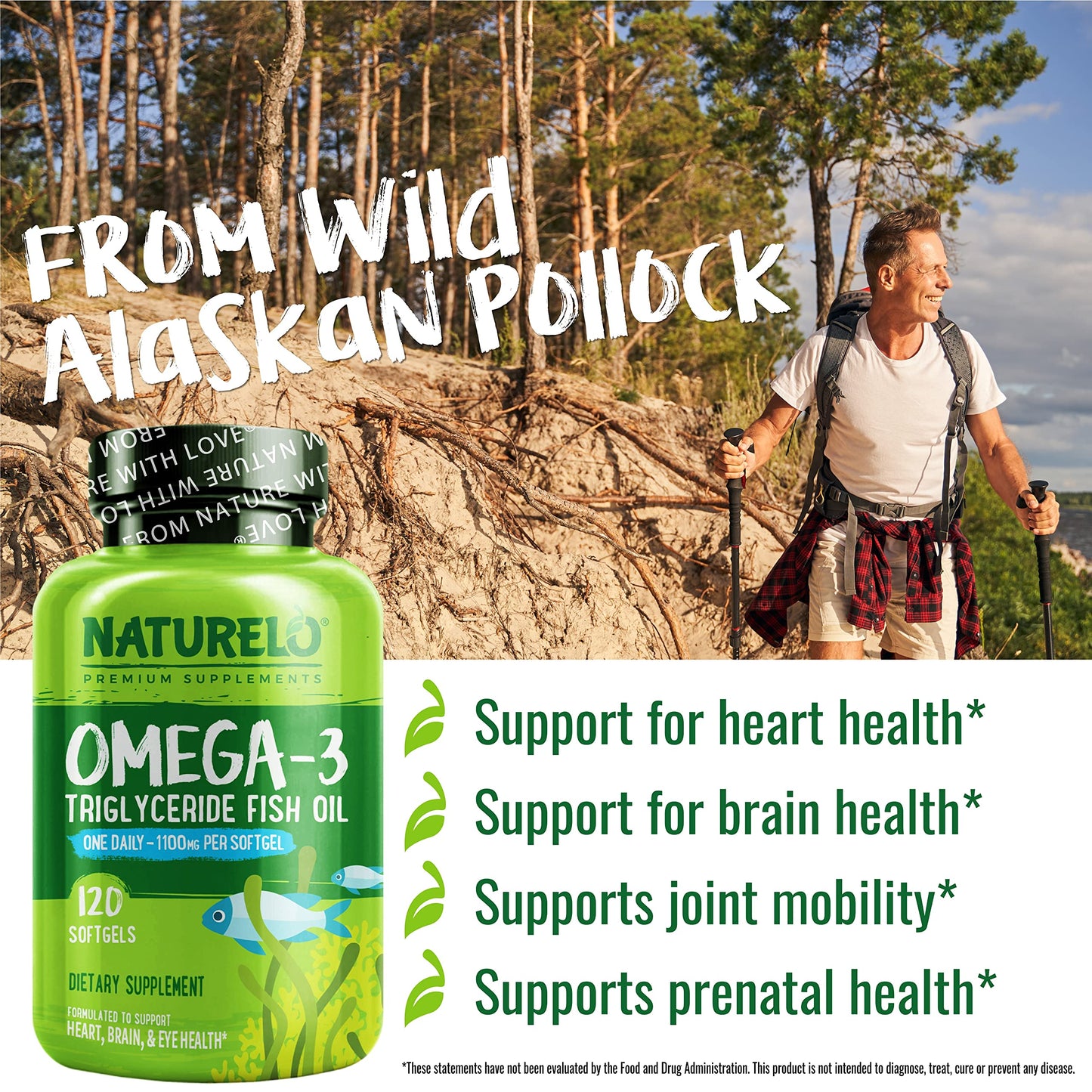 NATURELO Burpless Omega-3 Fish Oil – 1100mg EPA DHA, 120 Softgels