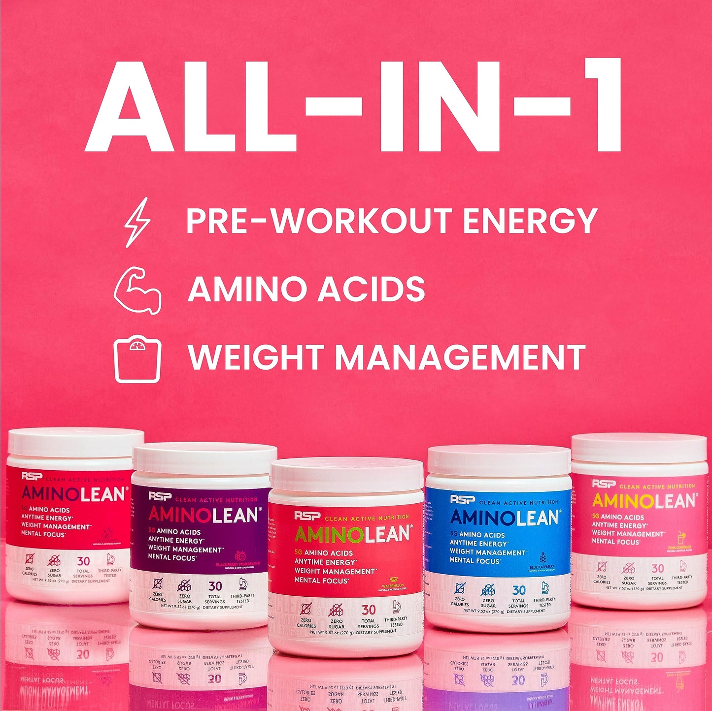 AminoLean Pre Workout – Energy & Weight Support, Pink Lemonade, 30 Ct