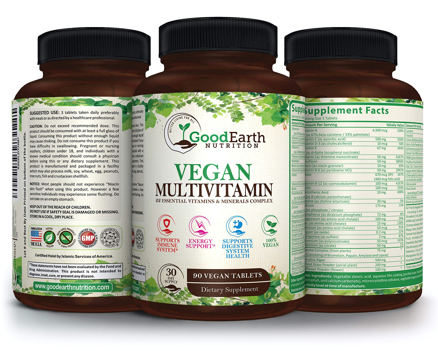 Vegan Daily Multivitamin – A, B, D3, Zinc, Antioxidants – Men & Women