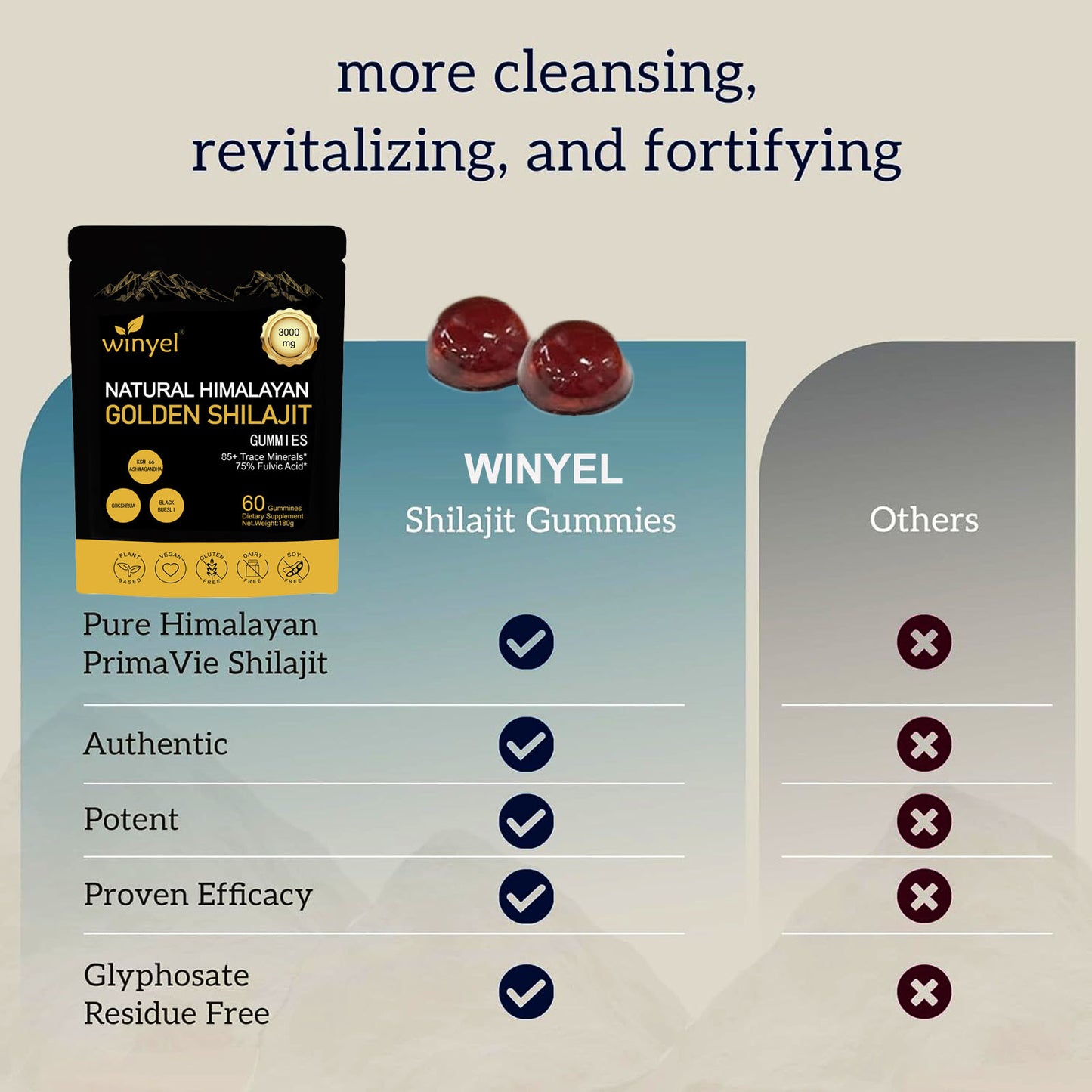 Shilajit Gummies – Energy, Hormone & Mineral Support
Vegan gummies with 85+ trace minerals, ashwagandha & gokshura.