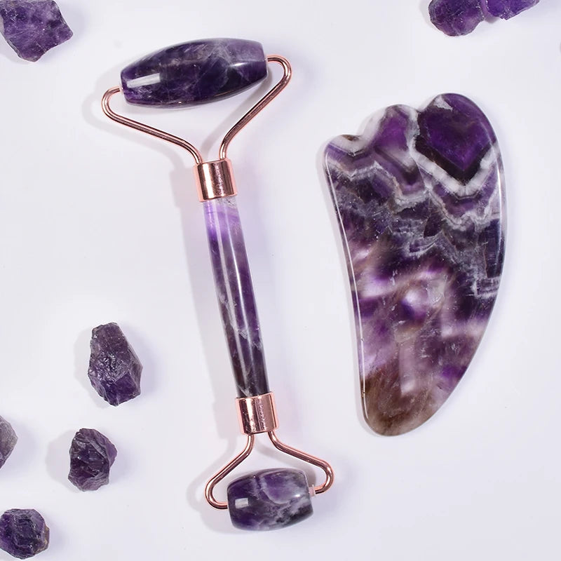 Amethyst Sawtooth Crystal Face Roller for Massage, Neck Slimming & Anti-Wrinkle Care