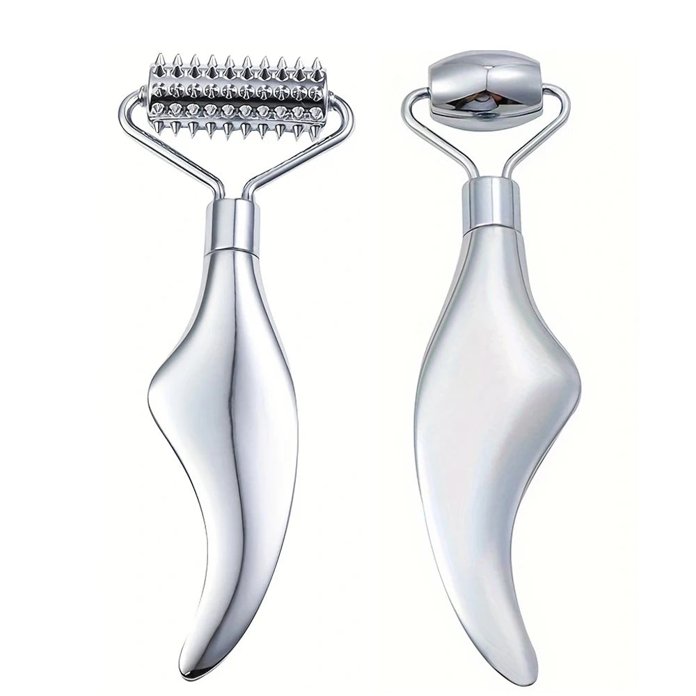 2-in-1 Gua Sha & Face Roller – Stainless Steel Facial Tool for Massage, Puffiness & Glow | Naturally You Balance
