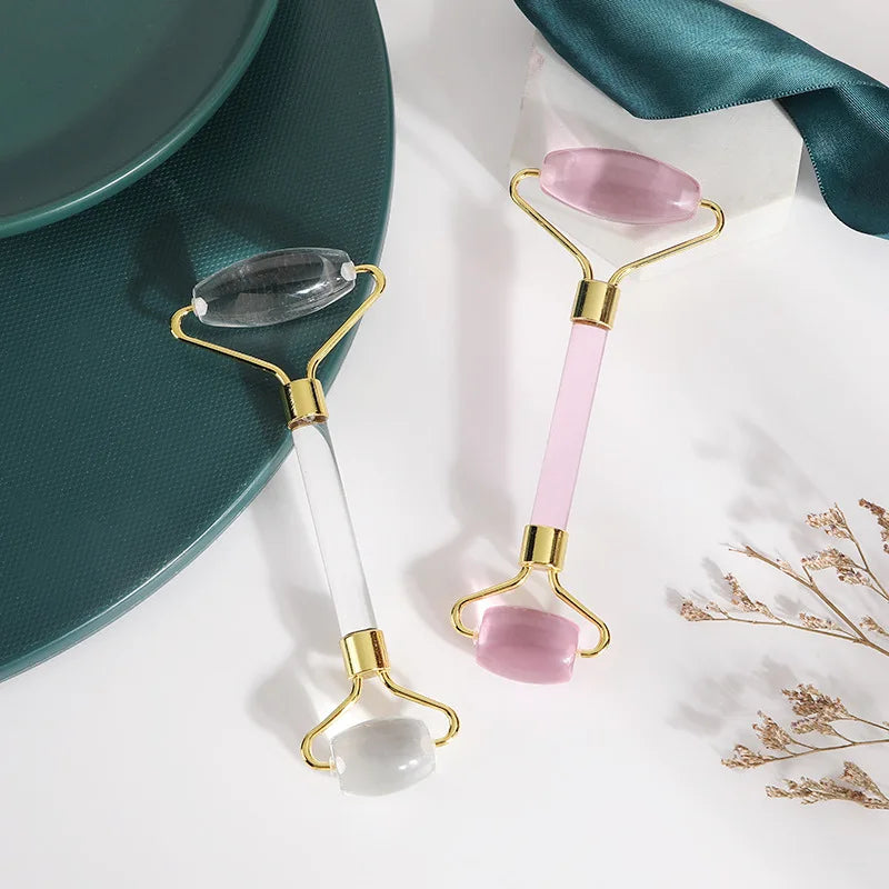 Pink Quartz Jade Roller and Gua Sha Facial Massager Tool Set