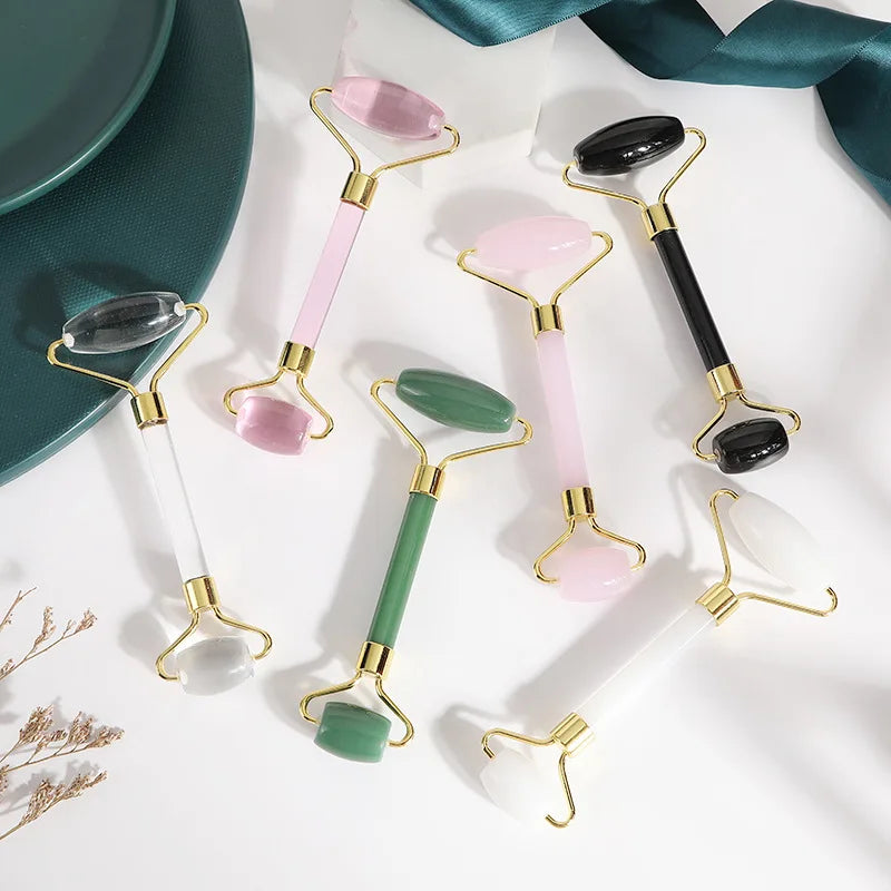 Pink Quartz Jade Roller and Gua Sha Facial Massager Tool Set