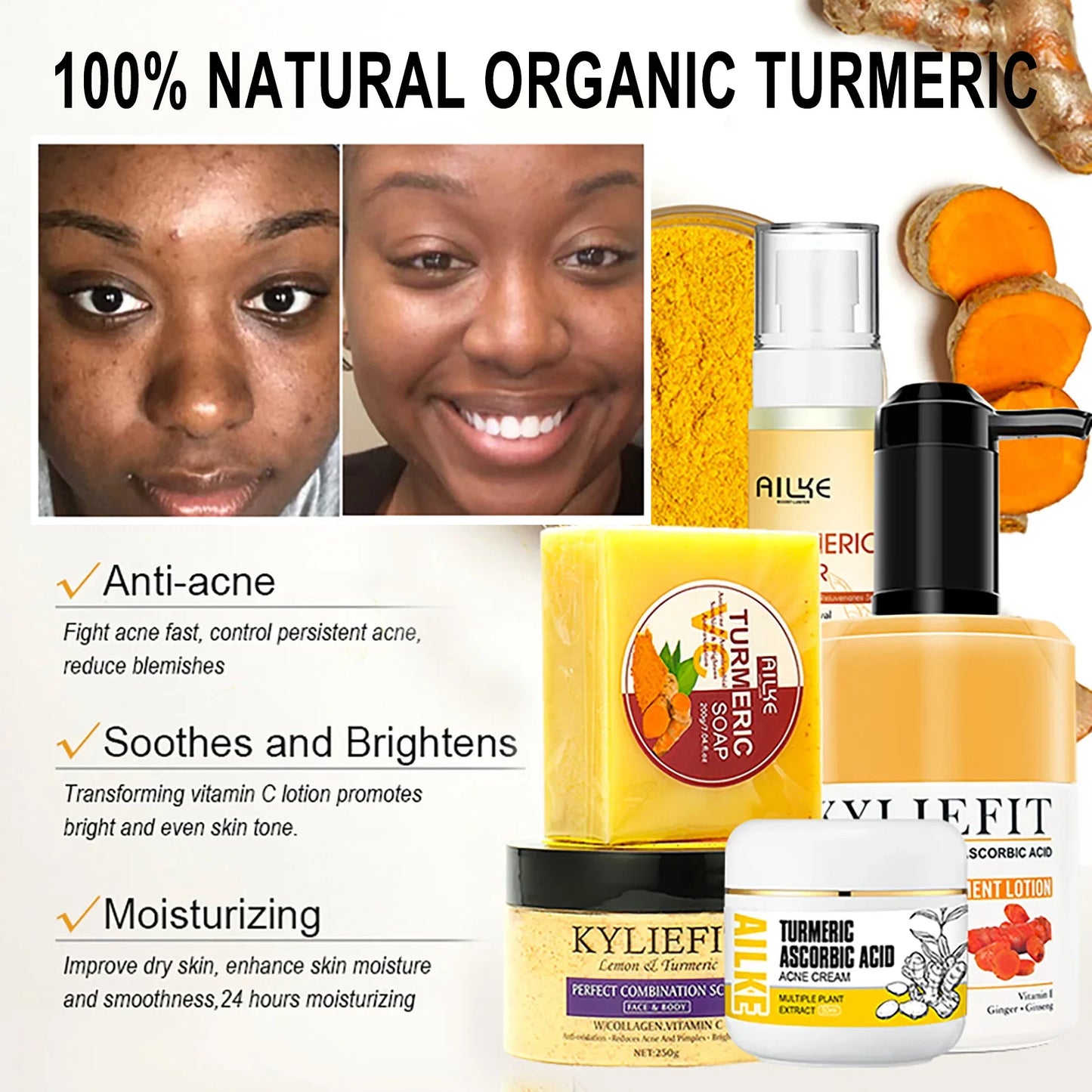Organic Turmeric Skin Care Kit – Brightening, Hydrating, Exfoliating & Even Tone Solution | Naturally You Balance