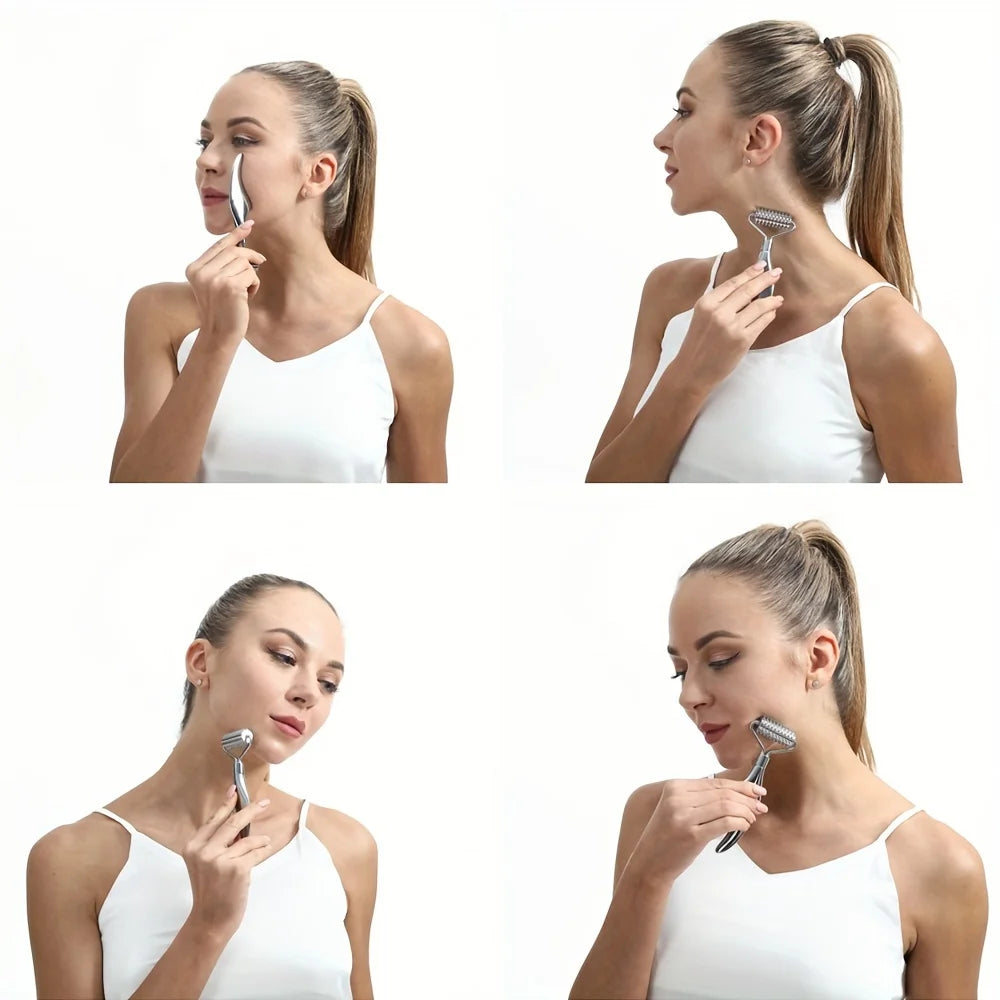 2-in-1 Gua Sha & Face Roller – Stainless Steel Facial Tool for Massage, Puffiness & Glow | Naturally You Balance