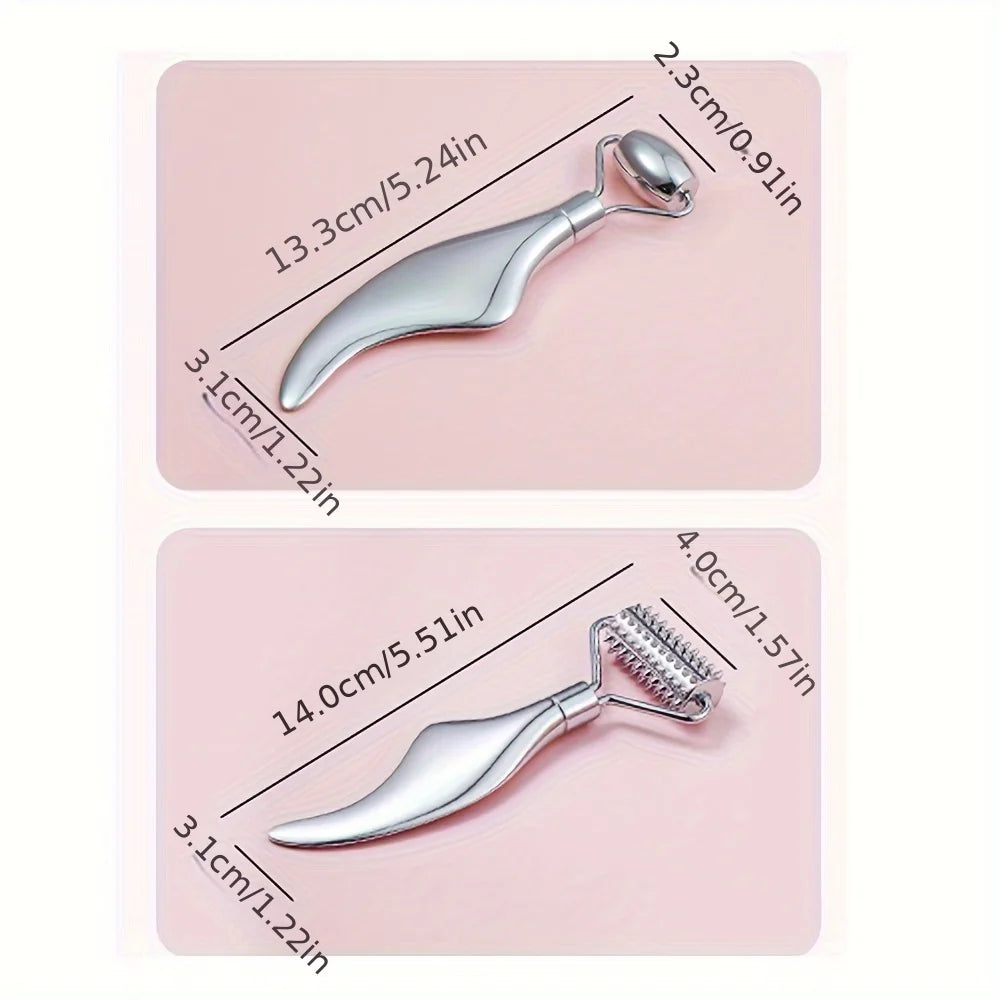 2-in-1 Gua Sha & Face Roller – Stainless Steel Facial Tool for Massage, Puffiness & Glow | Naturally You Balance