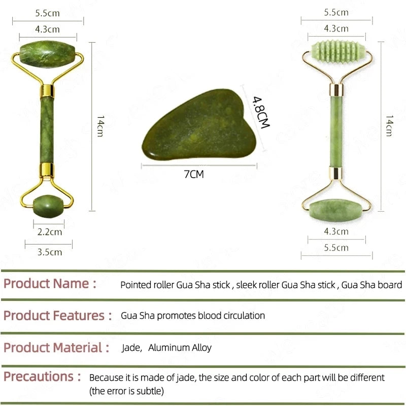 Jade Gua Sha Face Massager Roller and Scraper Tool for Facial Lift & Neck Slimming