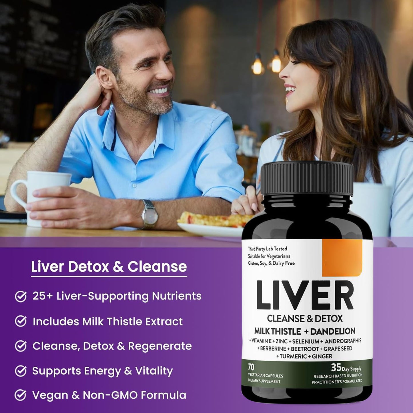Liver Cleanse & Detox Capsules, Multivictamin, Milk Thistle, Dandelion, Turmeric, Ginger Extract, Beet, Zinc, Vitamin E, Selenium, Grape Seed, Healthcare Nutrional Supplement