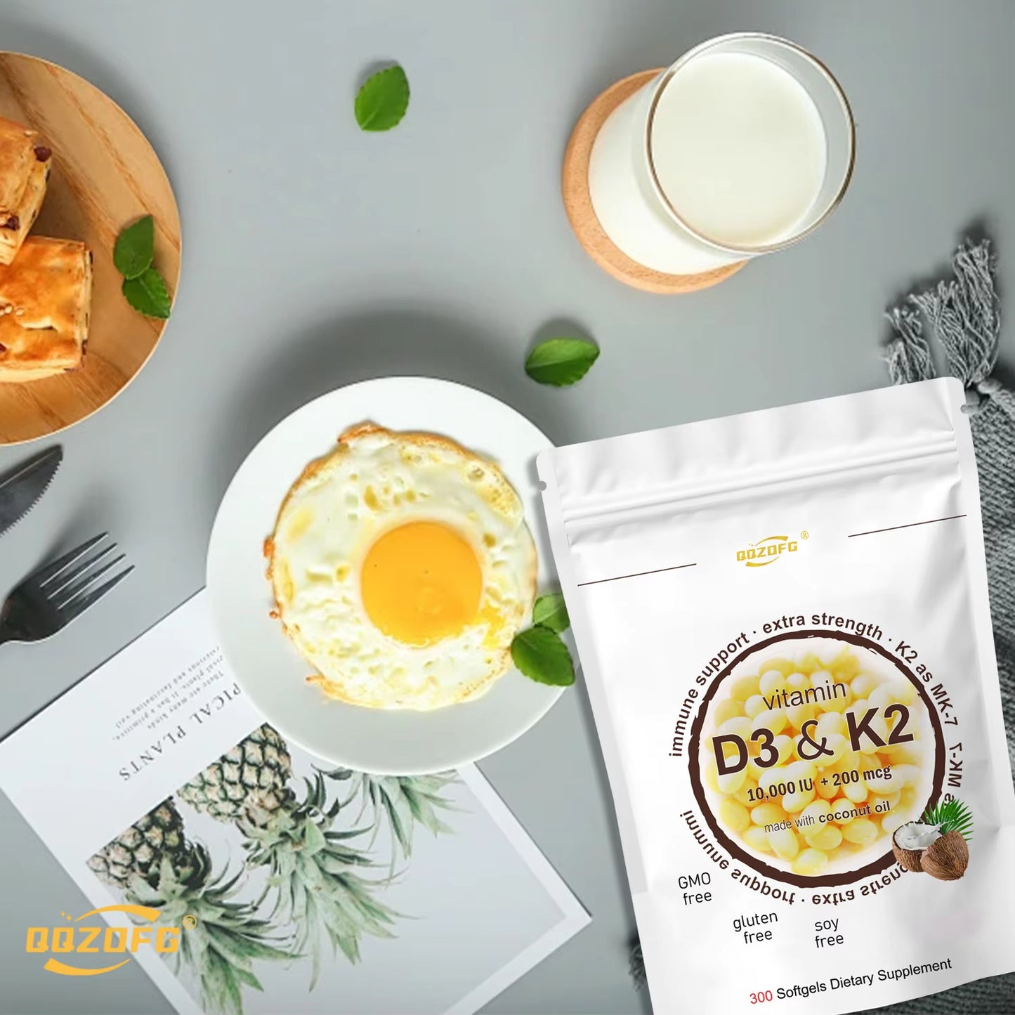 Vitamin D3 + K2 Softgels
Daily immune & bone support with 200mcg MK-7.