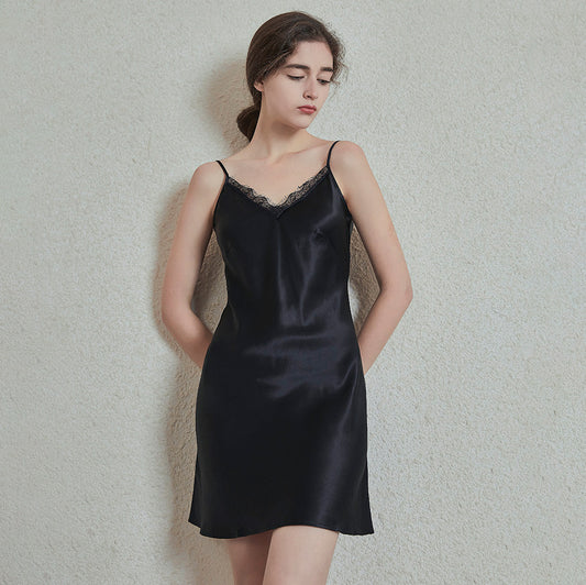 100% mulberry silk slip nightdress in classic black