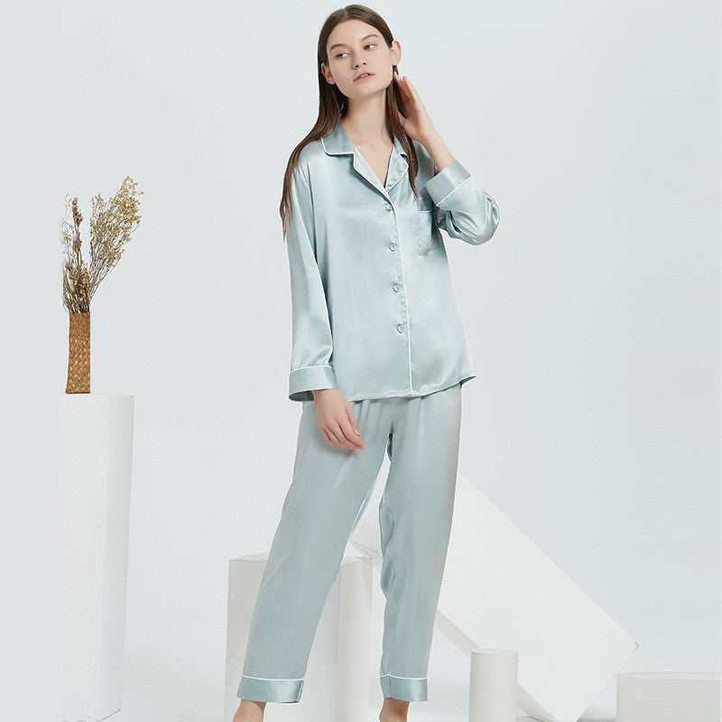 Soft lightweight mulberry silk homewear set with full-length pants