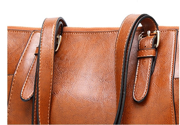Oil-wax style texture detail on women’s large capacity tote bag