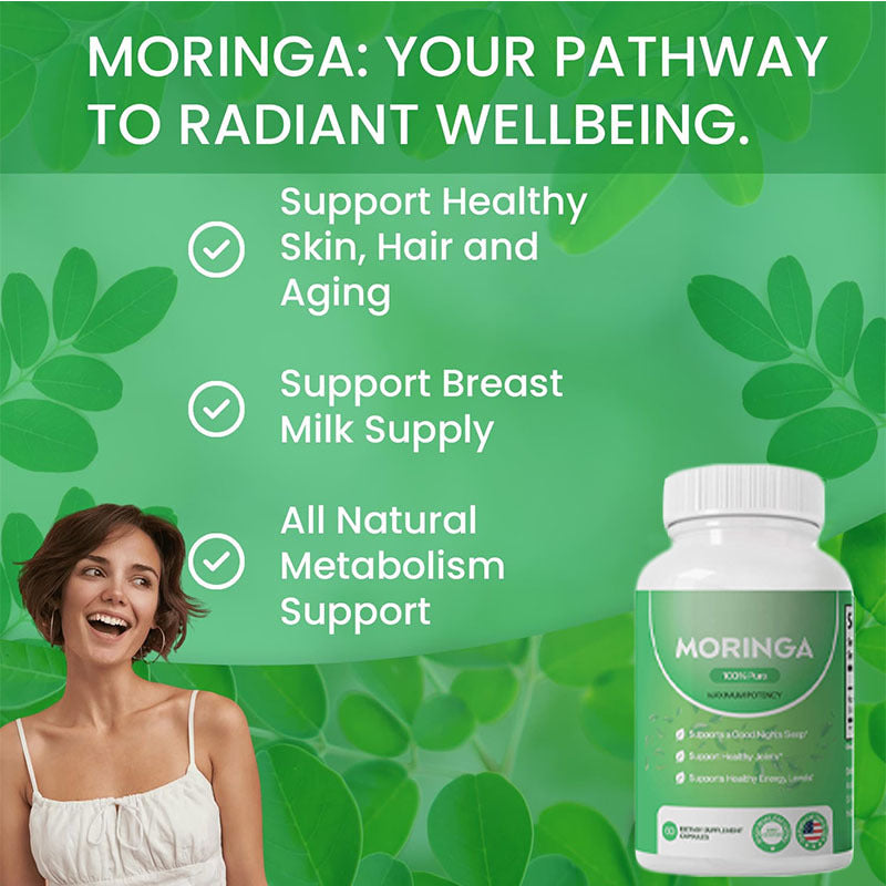 Moringa Capsules – Energy, Immunity & Metabolism
Pure moringa leaf for plant-based vitality, immune defense & natural energy.