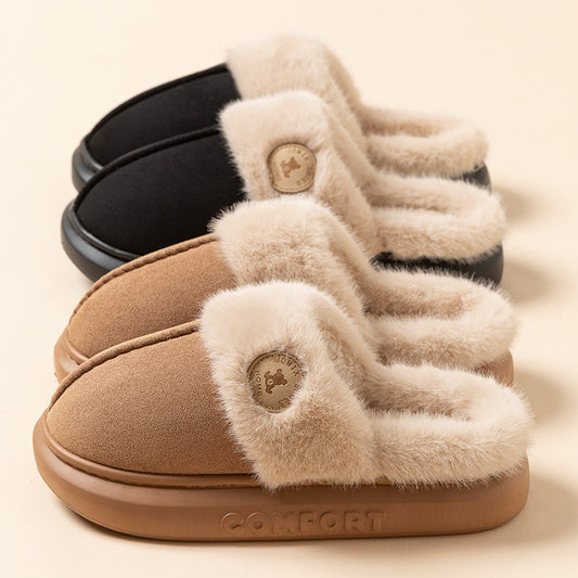 Plush winter slippers with fleece lining for indoor wear