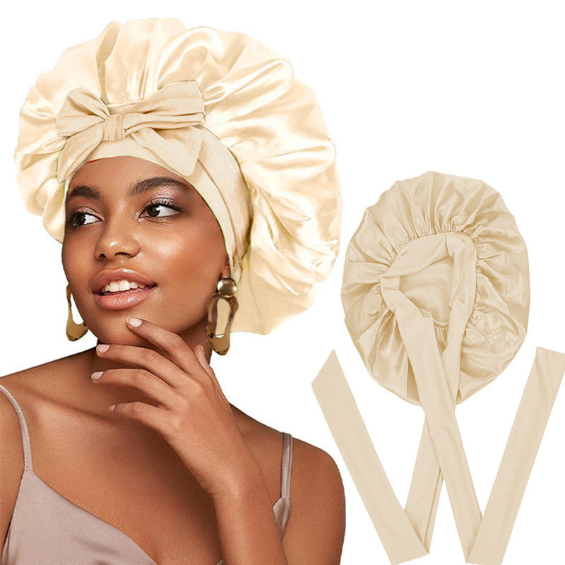 Silk Bonnet For Sleeping Women Satin Bonnet Double Layer Satin Lined Hair Bonnet With Tie Band Curly Hair