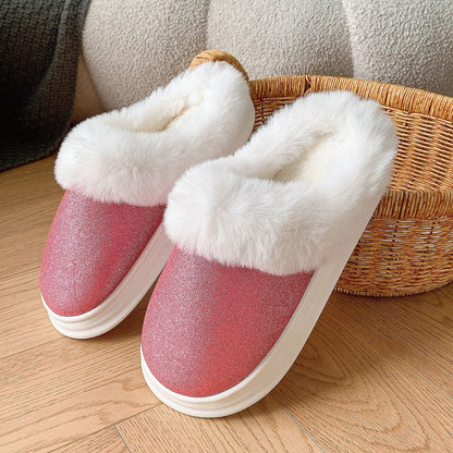 Slip on plush slippers for bedroom use