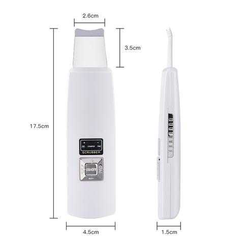 Ultrasonic skin scrubber tool displayed with charger for daily beauty routine use