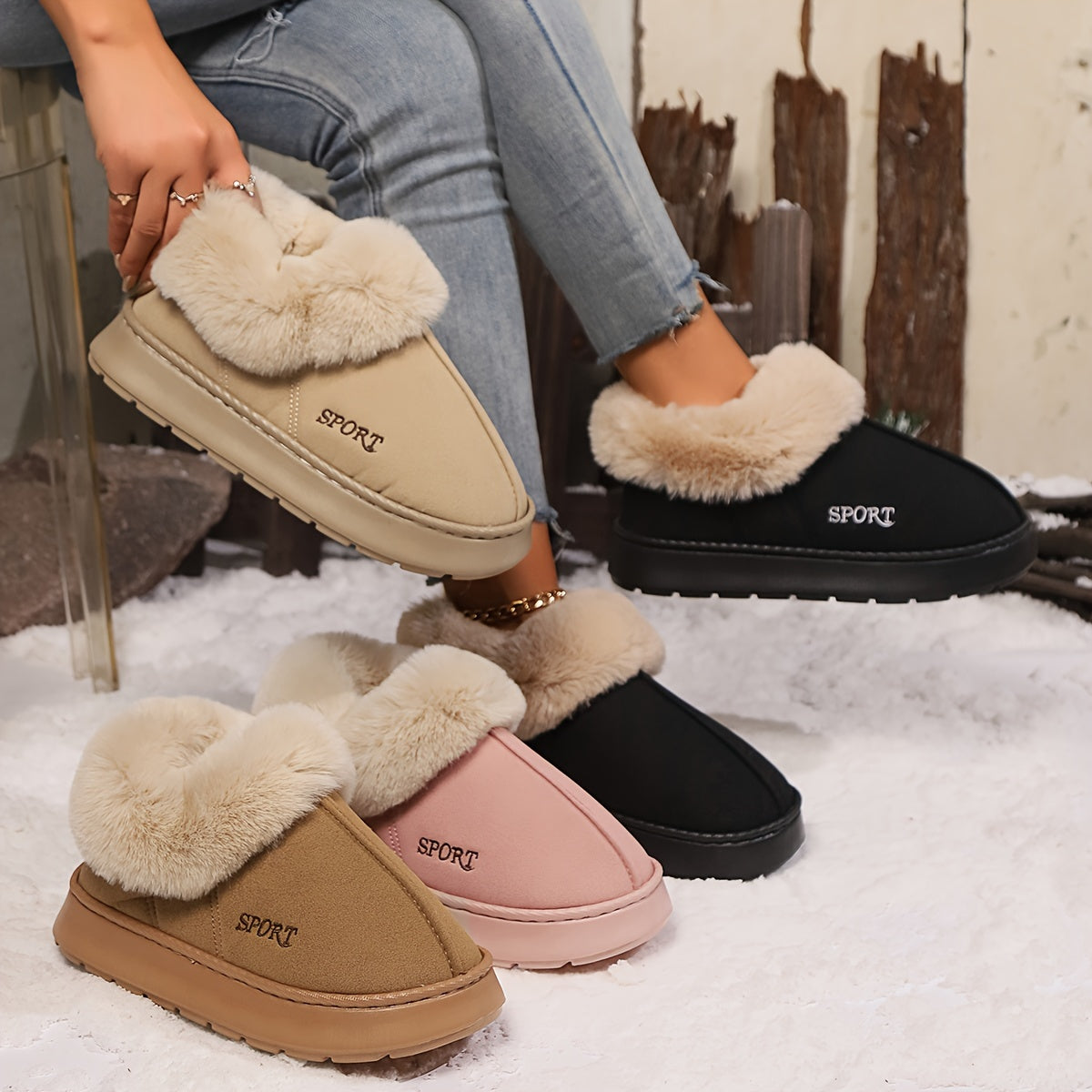 Women’s plush faux fur lined indoor slippers