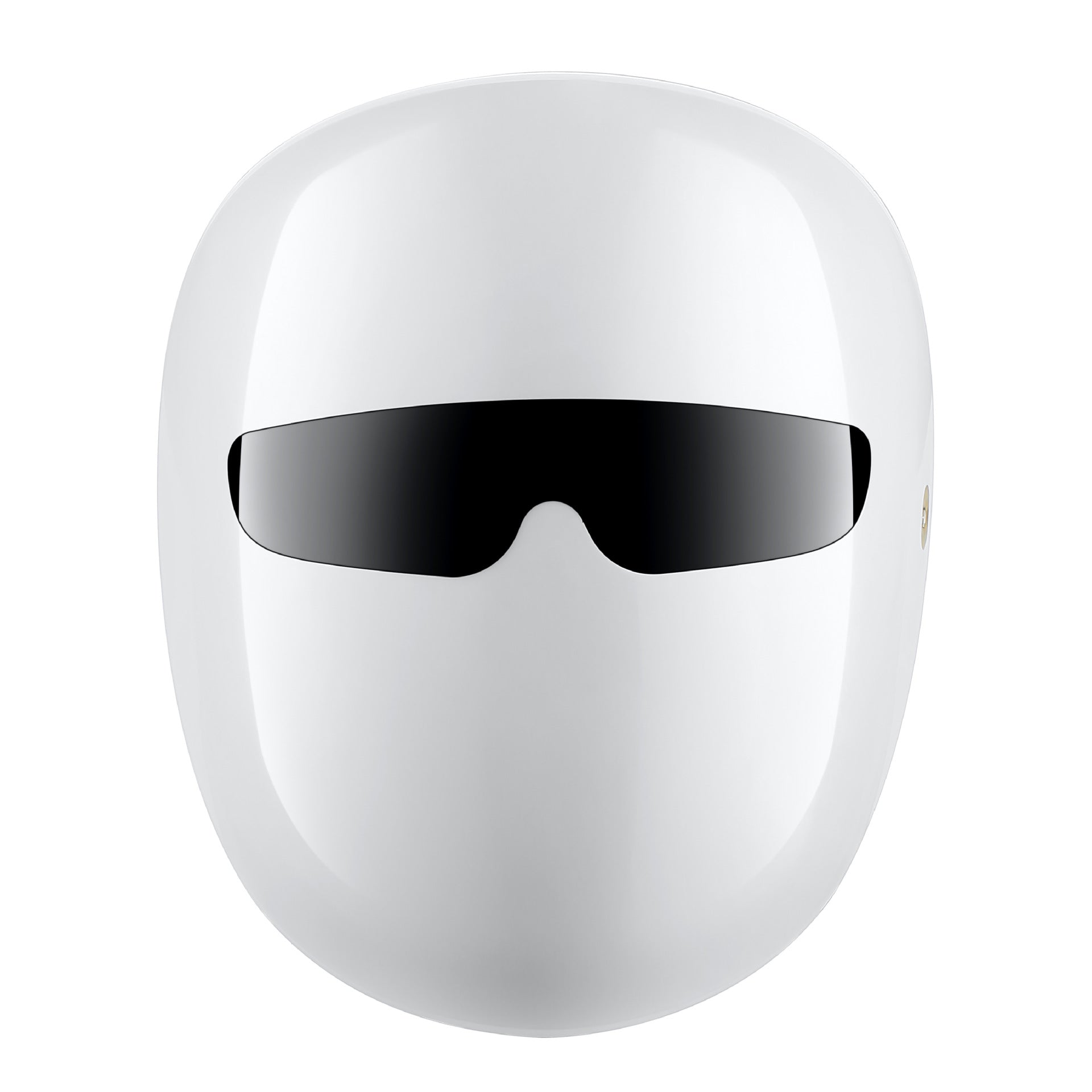 Close-up of LED facial mask device with light settings active