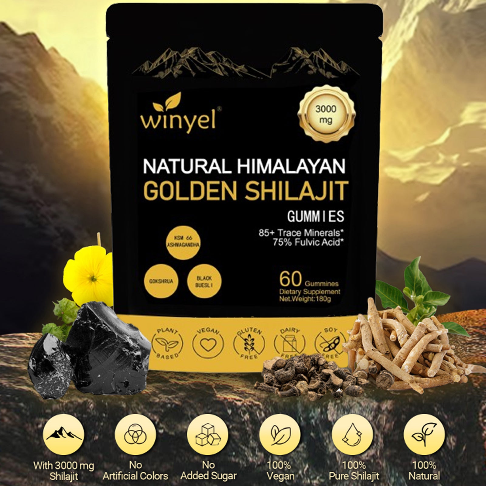 Shilajit Gummies – Energy, Hormone & Mineral Support
Vegan gummies with 85+ trace minerals, ashwagandha & gokshura.