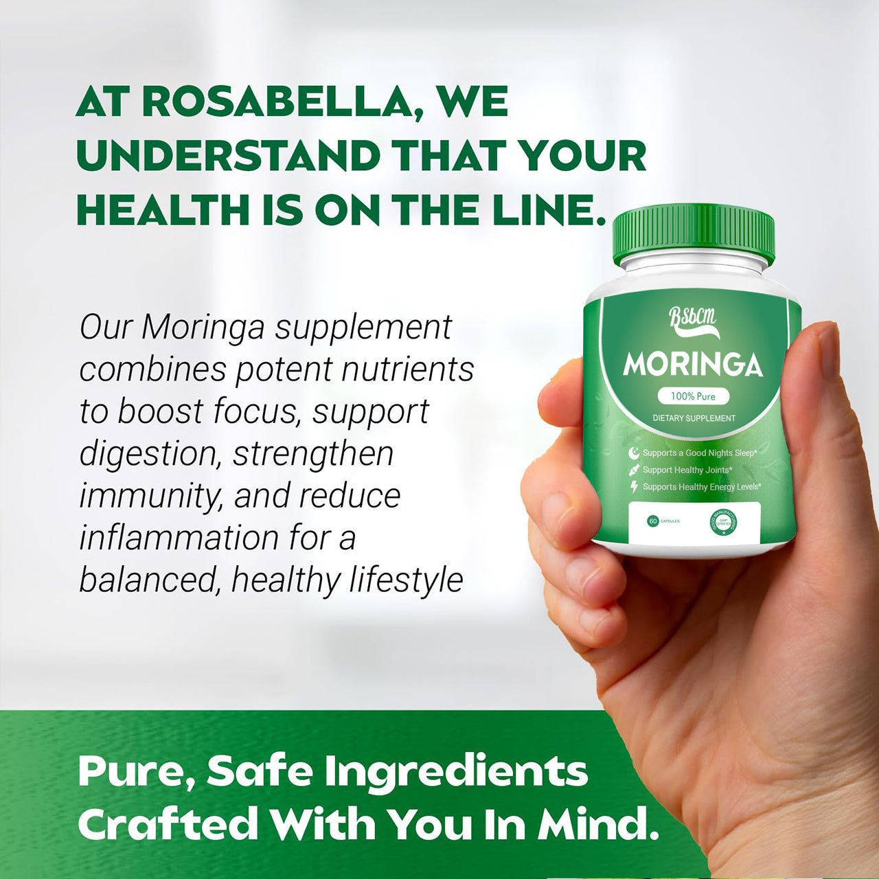 Pure Moringa Capsules – Energy, Skin & Gut Support
Nutrient-rich superfood with vitamins, minerals & amino acids. 60-count.