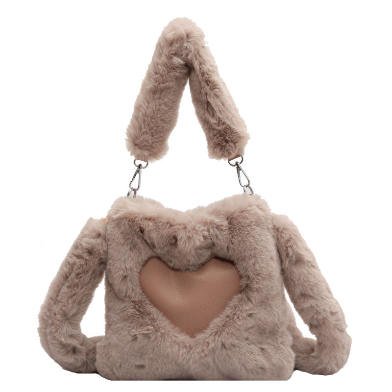 Winter plush shoulder tote bag for women with soft texture and vertical square shape
