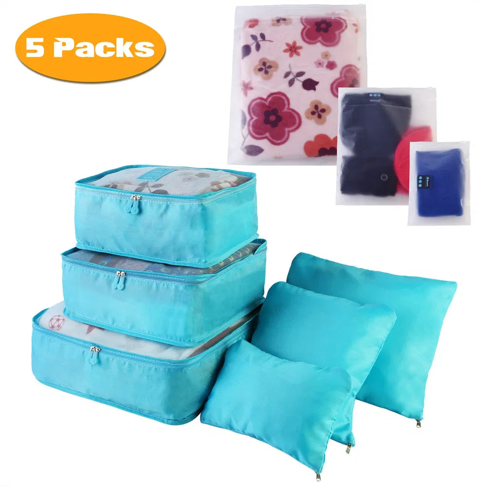 Travel packing cubes set available in multiple color options