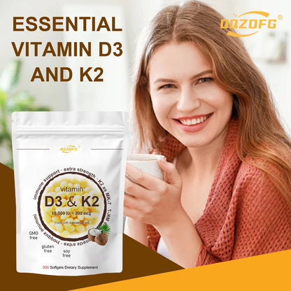Vitamin D3 + K2 Softgels
Daily immune & bone support with 200mcg MK-7.