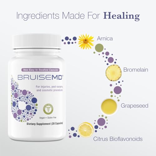 BruiseMD Arnica 1,000mg and Bromelain 500mg 2,400GDU/g Supplement for Bruising and Swelling, Easy to Swallow Capsules (7-Day Supply) - Advanced Bruise Treatment Formula