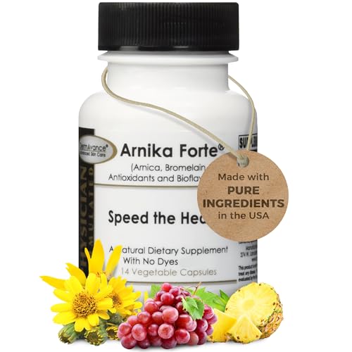 DermAvance Arnika Forte - Natural Dietary Supplement with Arnica, Bromelain, Antioxidants, and Bioflavonoids - 14 Vegetable Capsules for Bruises and Swelling Reducer - Post Surgery Supplements