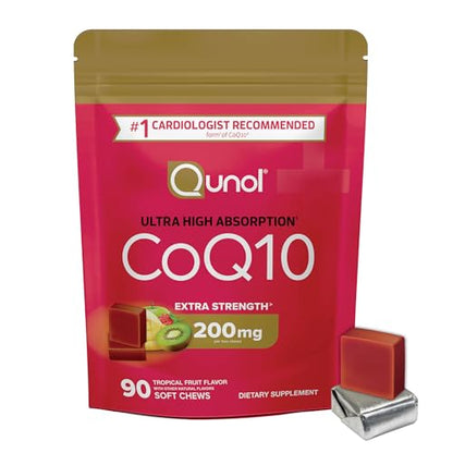 Qunol CoQ10 200mg Soft Chews – Heart Health & Energy Support – 90 Ct