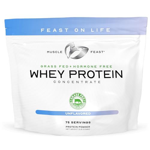 Muscle Feast Grass-Fed Whey Protein Concentrate Powder, All Natural Hormone Free Pasture Raised, Unflavored, 5lb