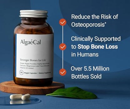 AlgaeCal Plant-Based Calcium with D3 & Minerals for Bone Health - 90 Ct