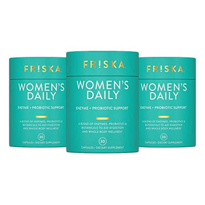 FRISKA Women’s Daily Digestive Enzyme and Probiotics Supplement, Advanced Natural Support for Female Digestive Health, Fights Bloating, Eases Digestion, Supports Nutrient Absorption, 90 Capsules