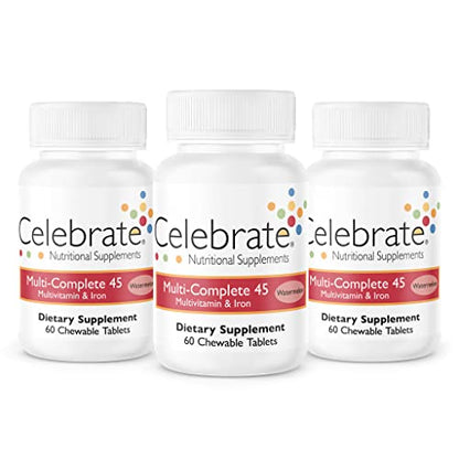 Celebrate Vitamins Multi-Complete Chewables, 45mg Iron – Daily Bariatric Multivitamin for Sleeve Gastrectomy and Gastric Bypass Surgery Patients – Essential Vitamins & Minerals - Melon (180 Tablets)