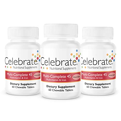 Celebrate Vitamins Multi-Complete Chewables, 45mg Iron – Daily Bariatric Multivitamin for Sleeve Gastrectomy and Gastric Bypass Surgery Patients – Essential Vitamins & Minerals - Melon (180 Tablets)