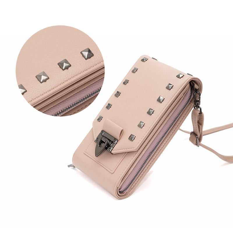 Rivet design shoulder and crossbody phone bag for women with compact vertical shape