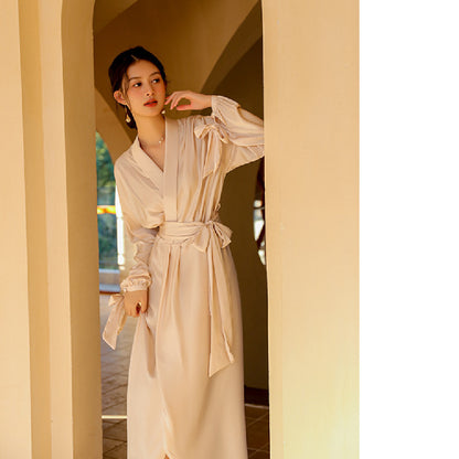Soft ice silk pajamas displayed in a minimalist style