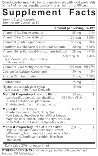 MENOLABS MenoFit, Menopause Supplements for Women - 60 Capsules - Advanced Women’s Probiotic with Vitamins and Red Clover for Gut Health, Hot Flashes and Hormone Balance for Women