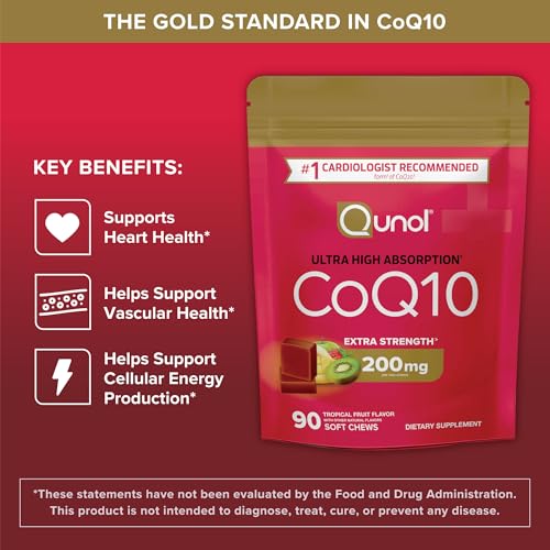 Qunol CoQ10 200mg Soft Chews – Heart Health & Energy Support – 90 Ct