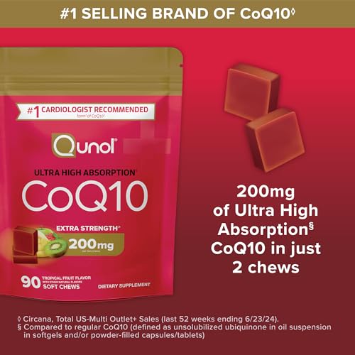 Qunol CoQ10 200mg Soft Chews – Heart Health & Energy Support – 90 Ct