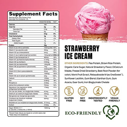 Ambrosia Planta - Premium Organic Plant-Based Protein | Vegan & Keto Friendly | Gourmet Flavors | No Bloating or Stomach Upset | Gluten & Soy Free | No Added Sugar | 25 Servings | Strawberry Ice Cream